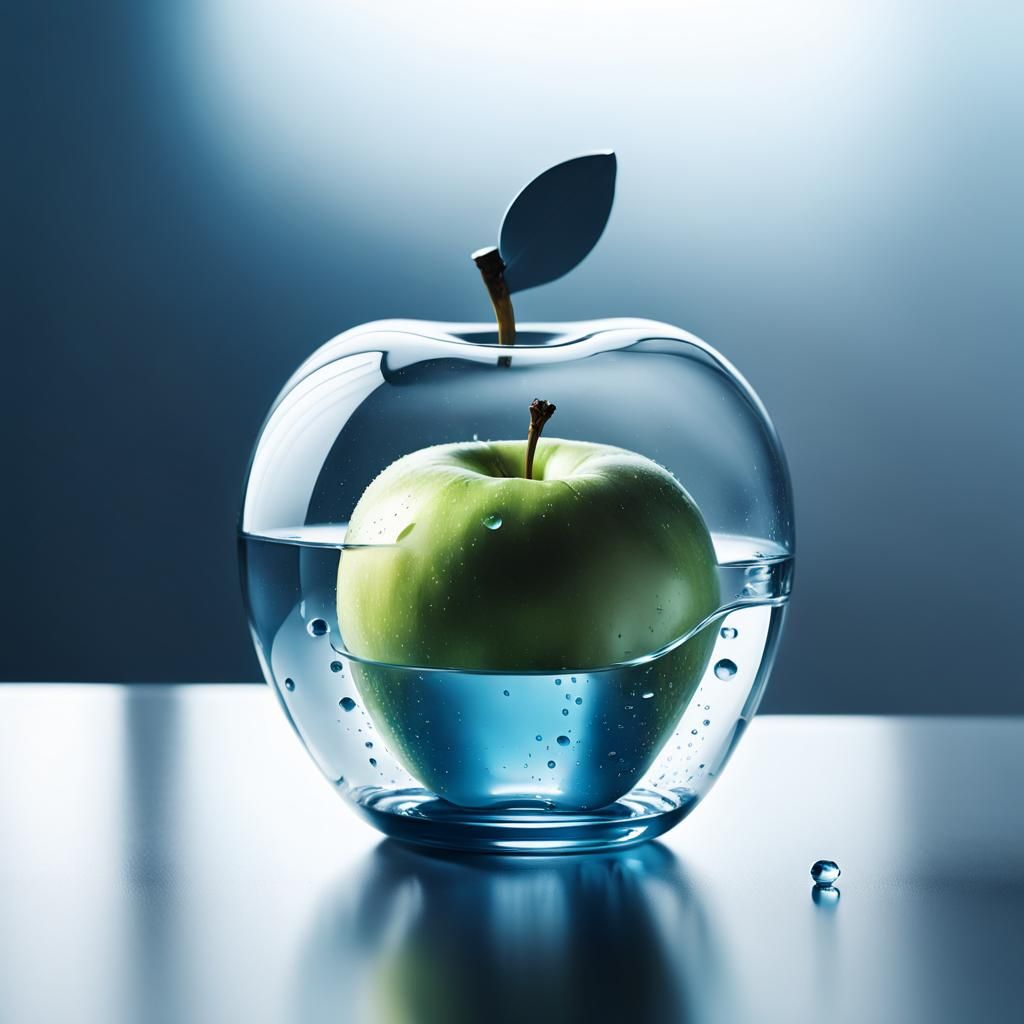 Hyperrealistic Apple Still Life in Glass Container