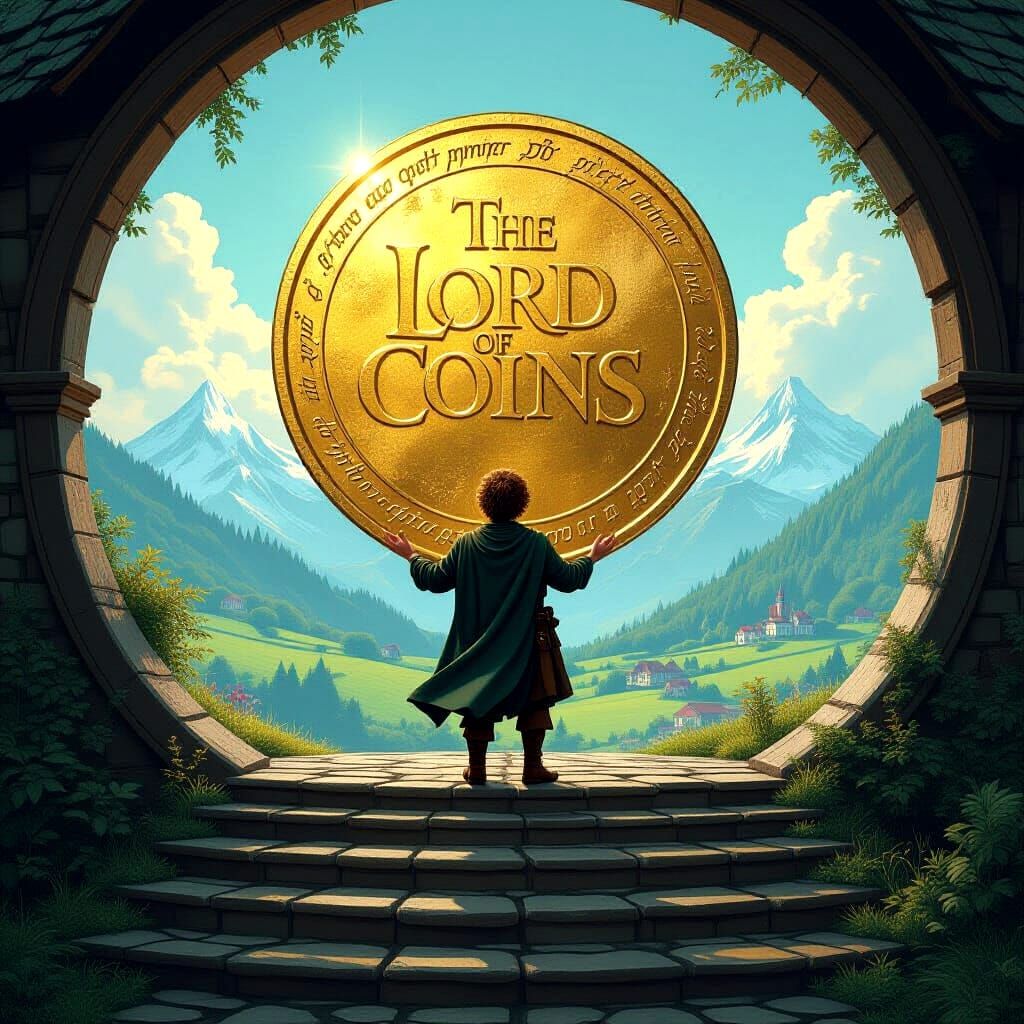 Frodo Baggins with Giant Coin in Book-Shaped Bag End