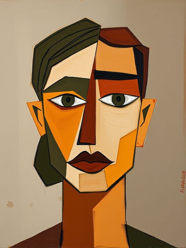 Cubist Portrait in Autumnal Colors