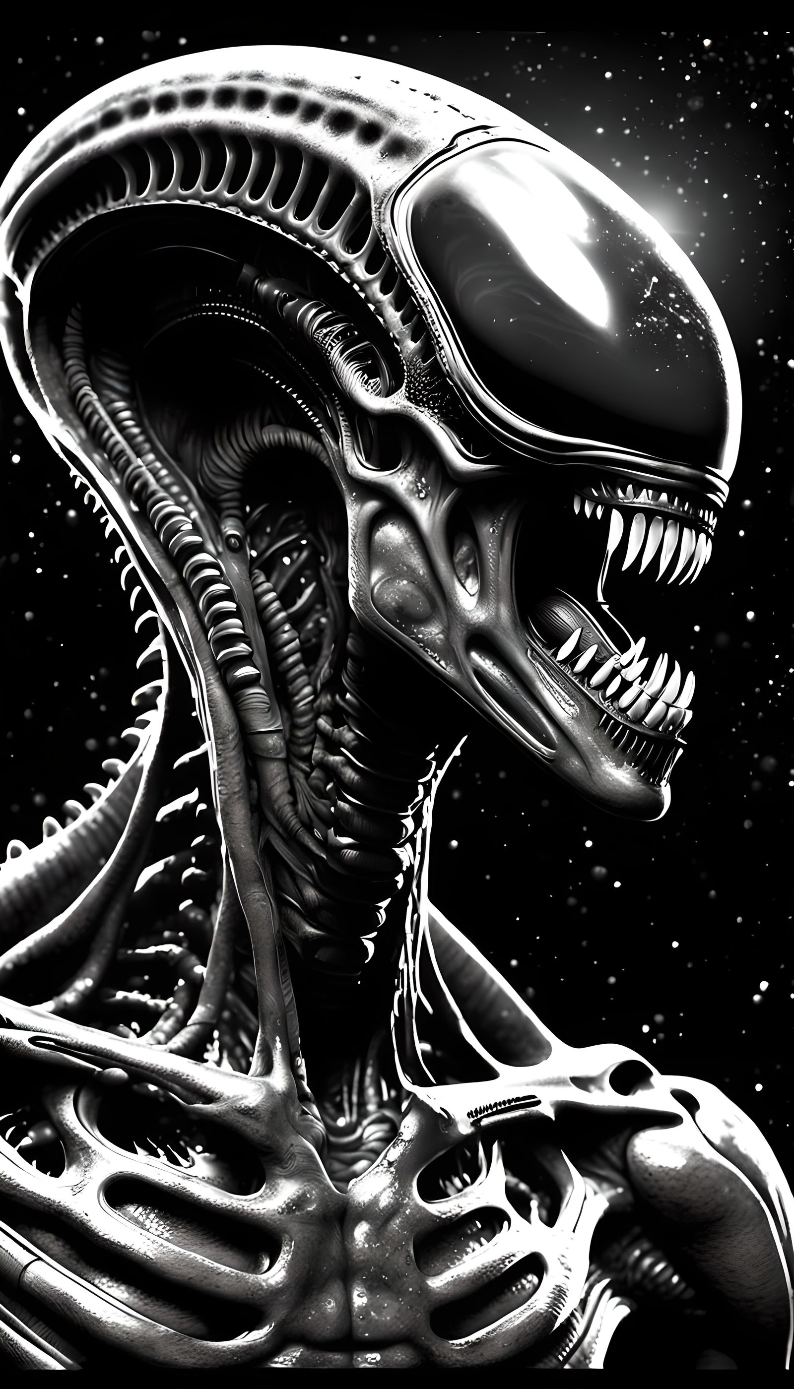 Alien Xenomorph Silhouette with Cosmic Background