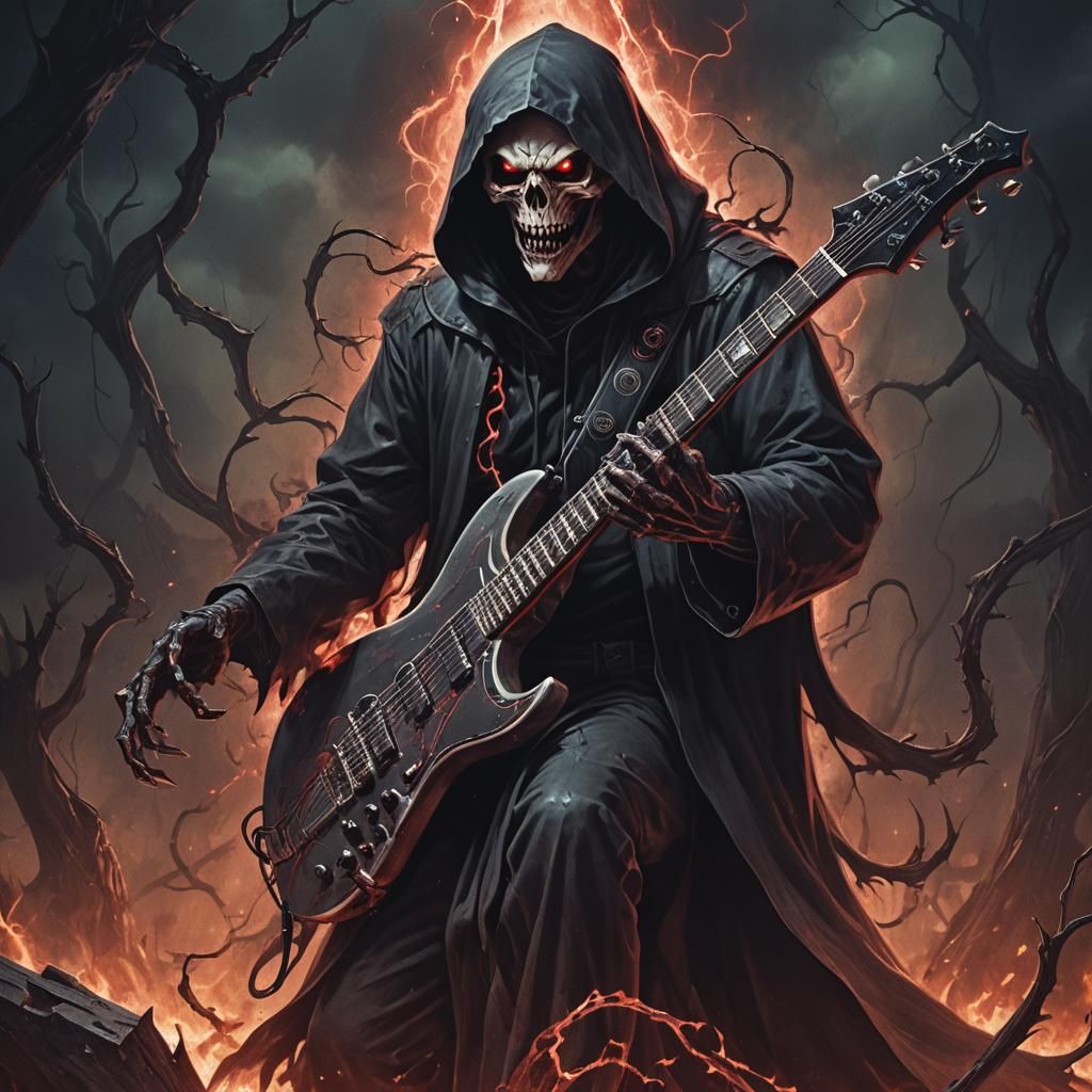 Demonic Guitarist in Sci-Fi Comic Style