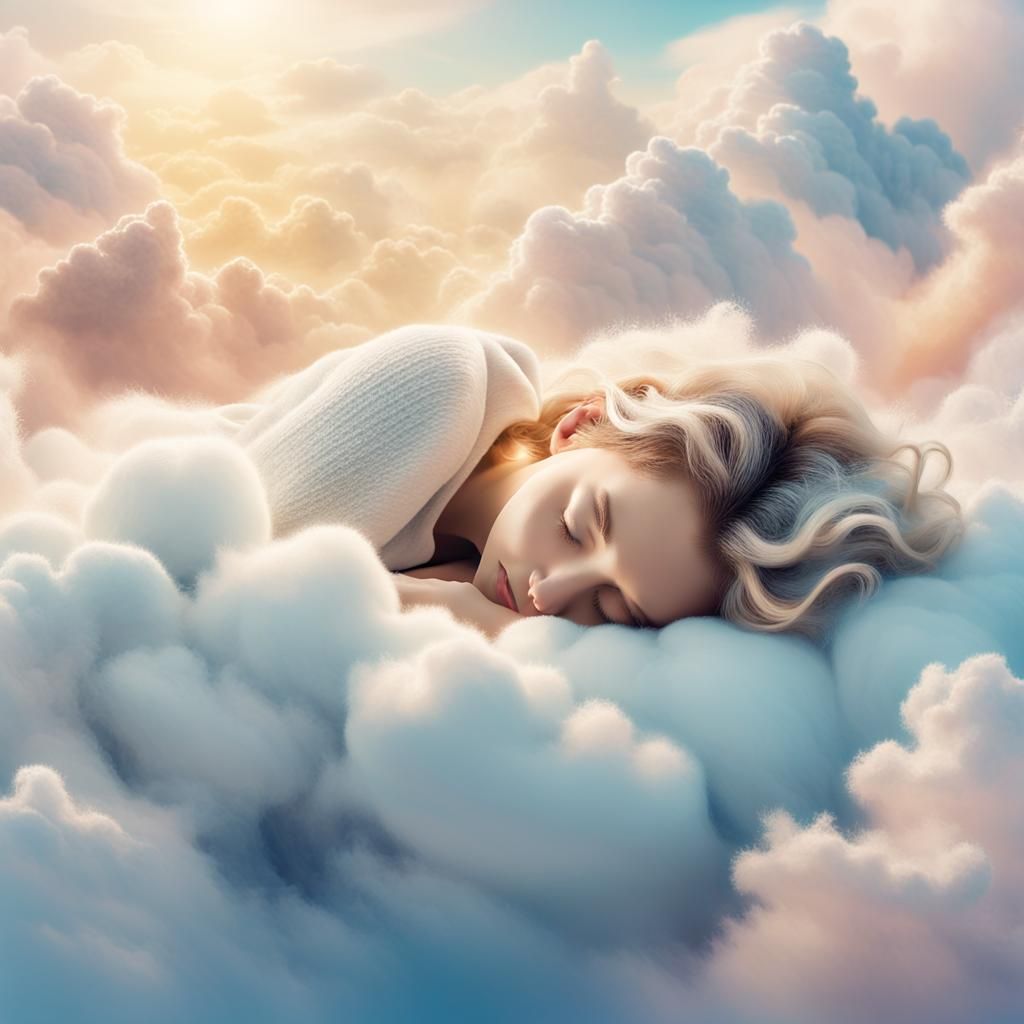 Dreamy Surrealism: Person Sleeping on a Cloud
