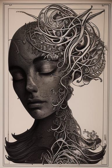 Retro Typewriter in Winter Landscape: Calligraphy Ink Painti...