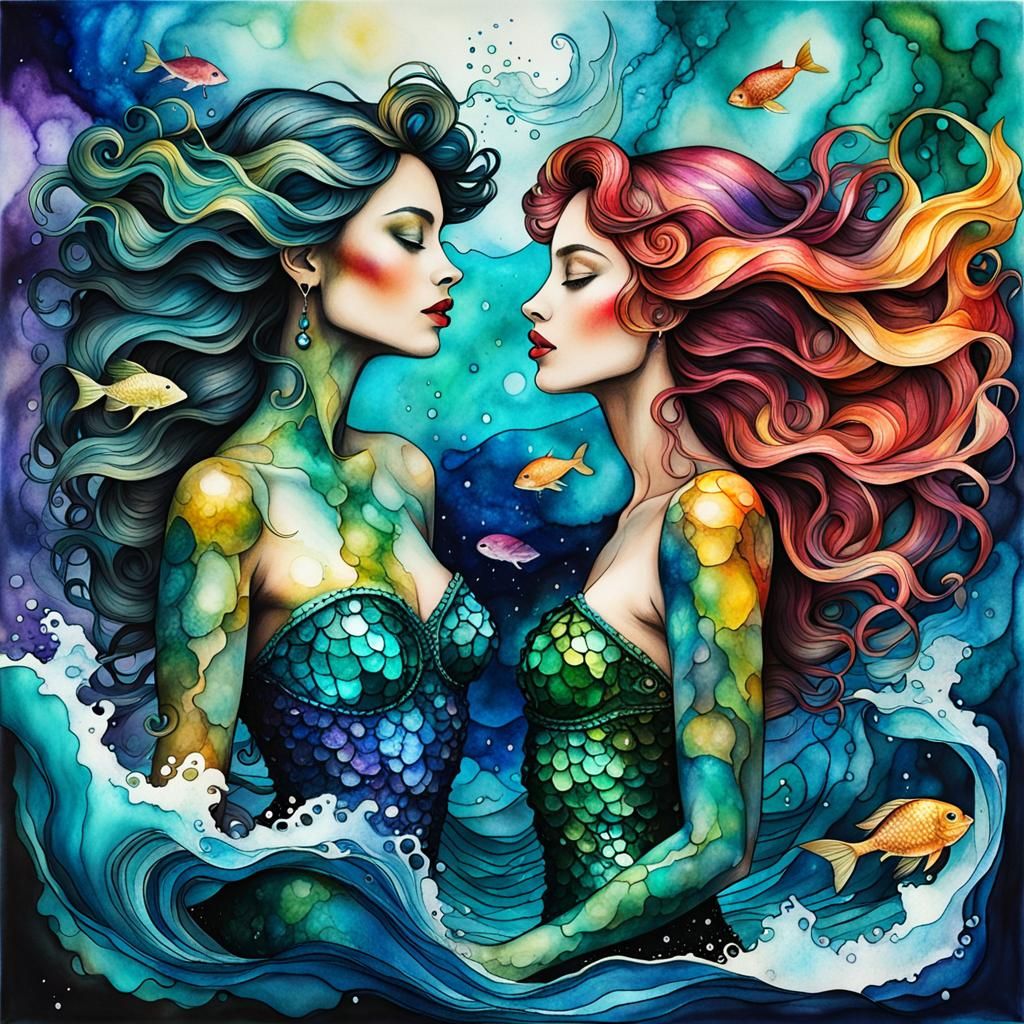 Alcohol Ink Sirens Seduce Seamen at Sea