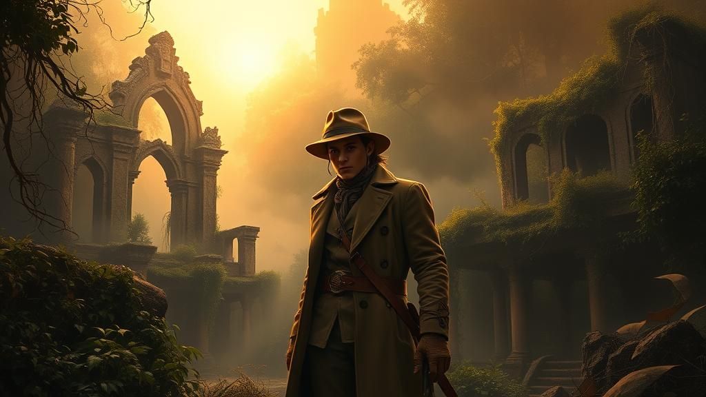 Victorian Explorer in Mystical Jungle Ruins