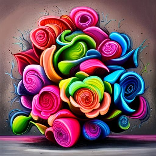 Vibrant Neon Roses in Graffiti Street Art