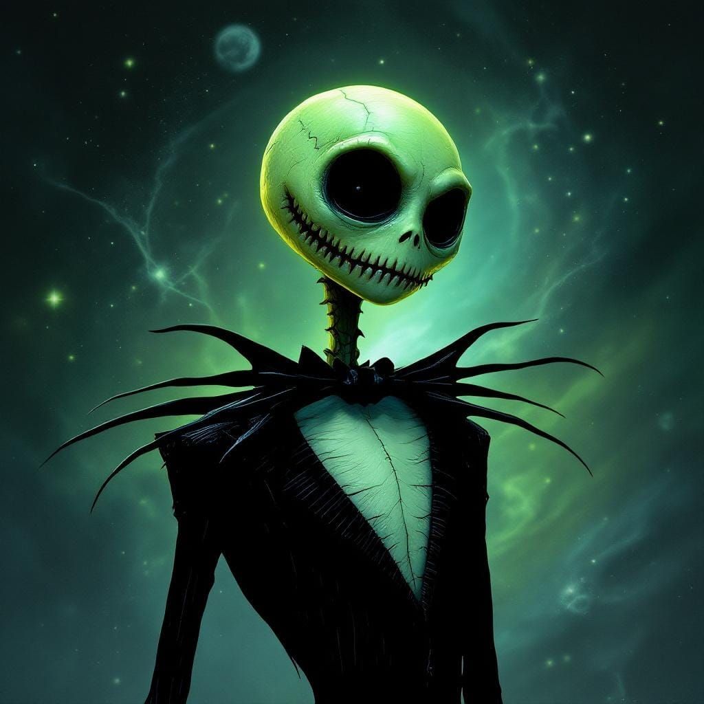 Jack Skellington as a Green Alien in Gothic Galaxy