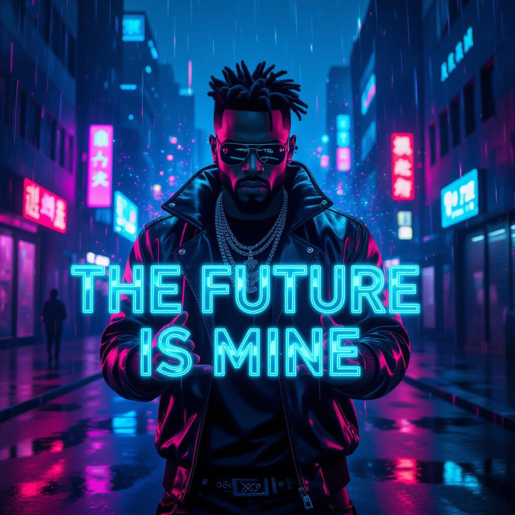 Futuristic Rapper Declares "The Future Is Mine" in Neon City