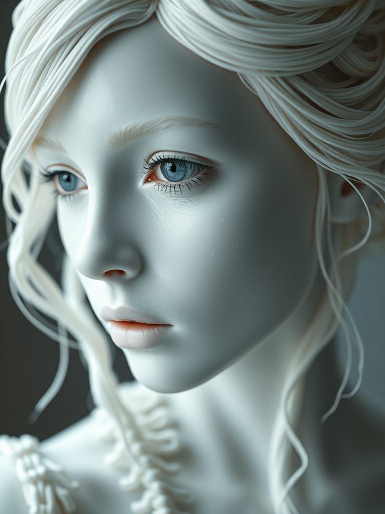 Hyperrealistic Porcelain Woman Portrait in Analog Photo Styl...