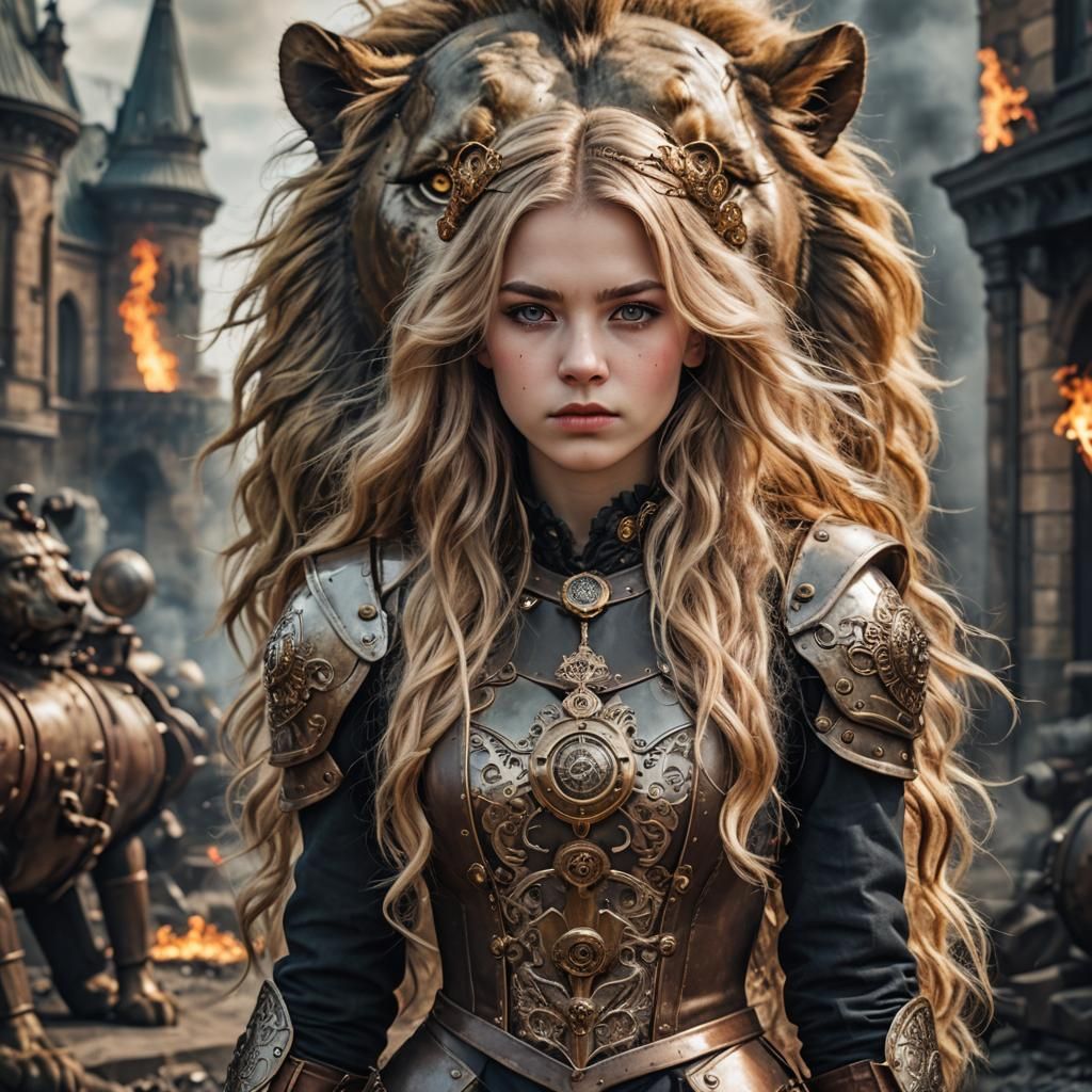 Steampunk Russian Woman in Lion Armor