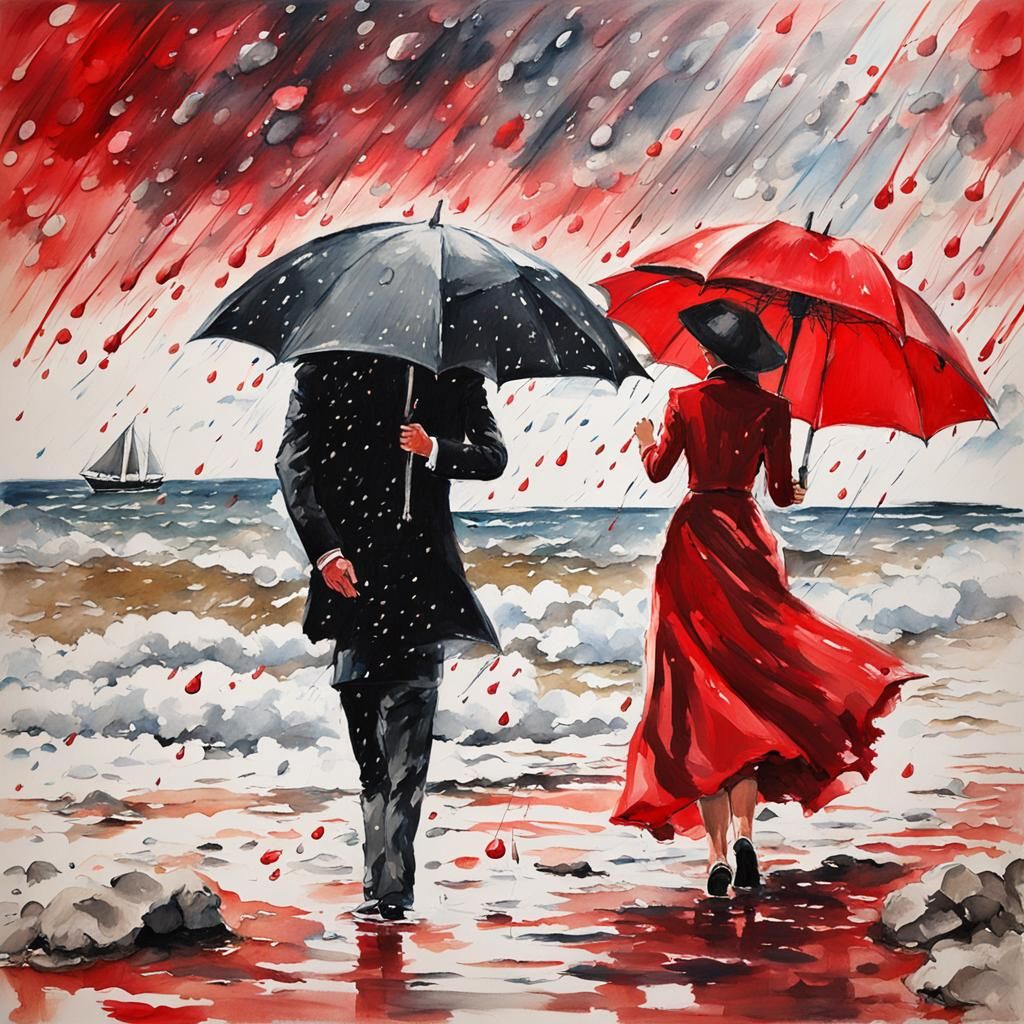 Seaside Couple in Gouache and Watercolor Style