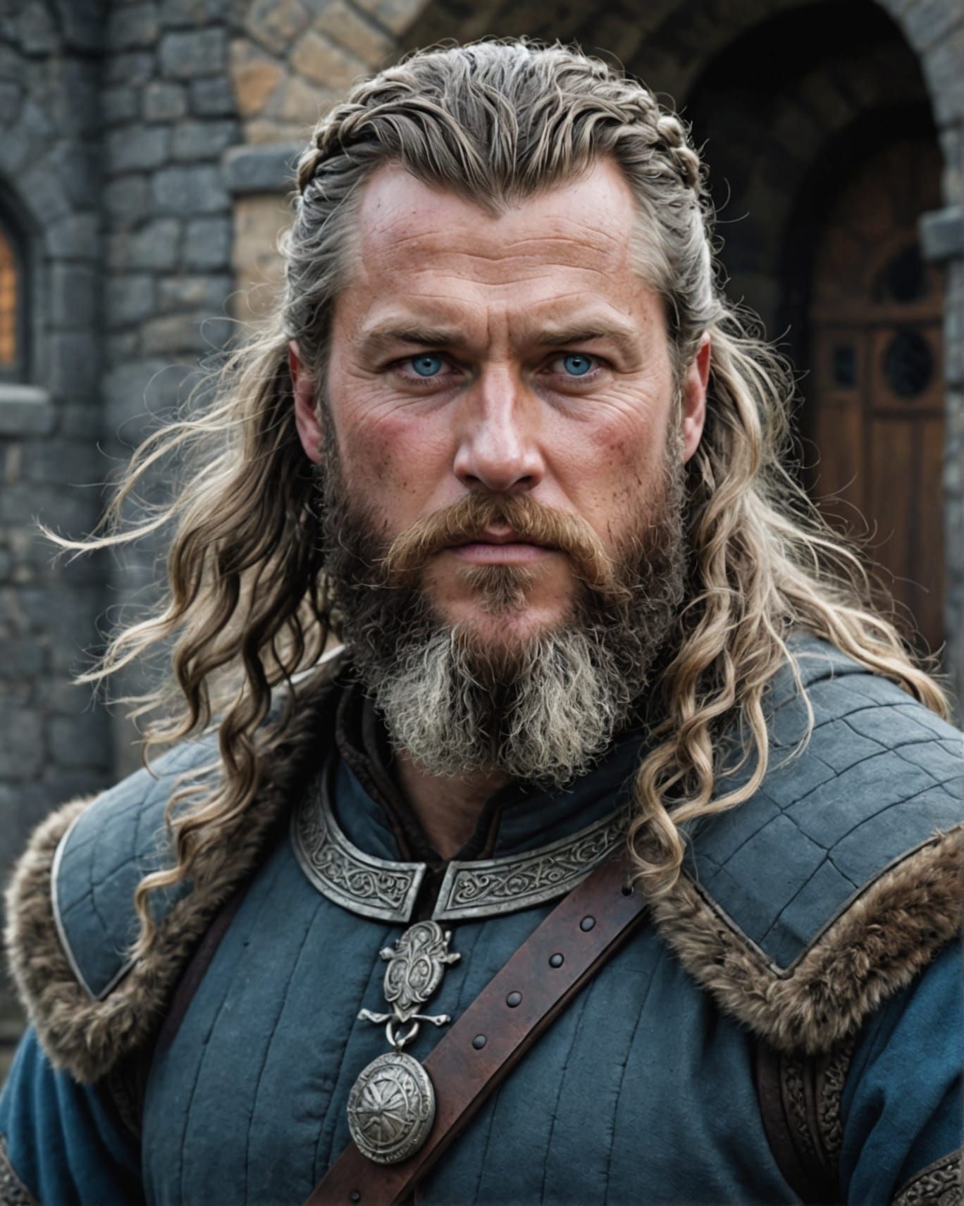 Viking King in Winter Castle, Ultrarealistic Image