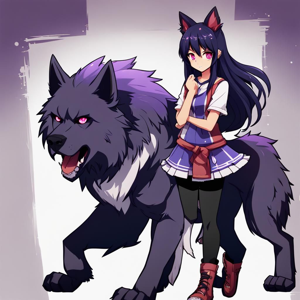 Anime Girl with Werewolf Features in Manga Style