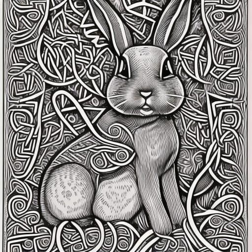 Vintage Line Art Easter Bunny Illustration