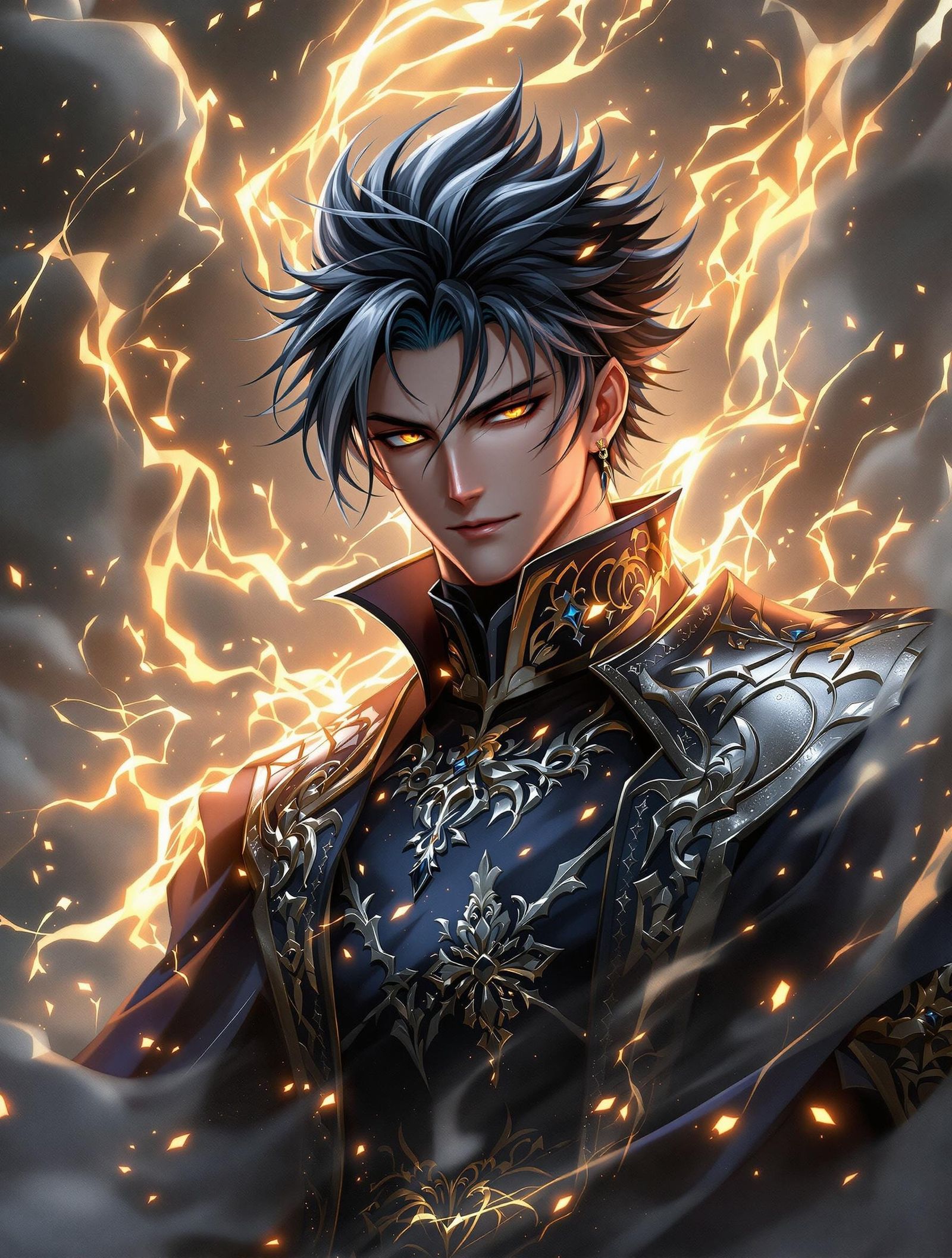 Magnificent Anime Character in Dark Noble Attire