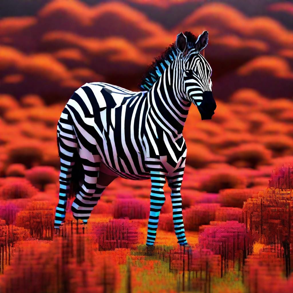 Retro-Futuristic 3D Zebra in a Swirling Savanna