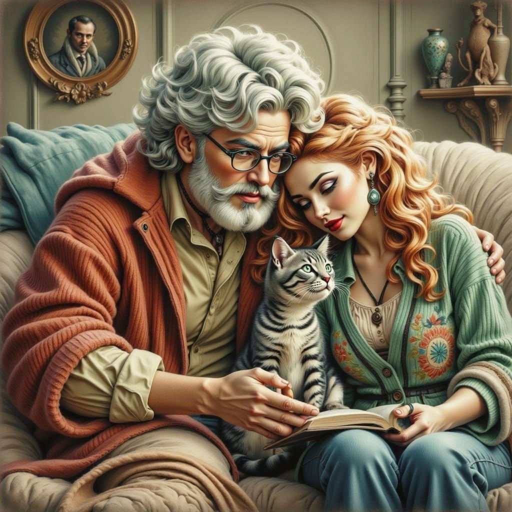 Dragon Grandmother Reads to Daughter in Cozy Fantasy Scene