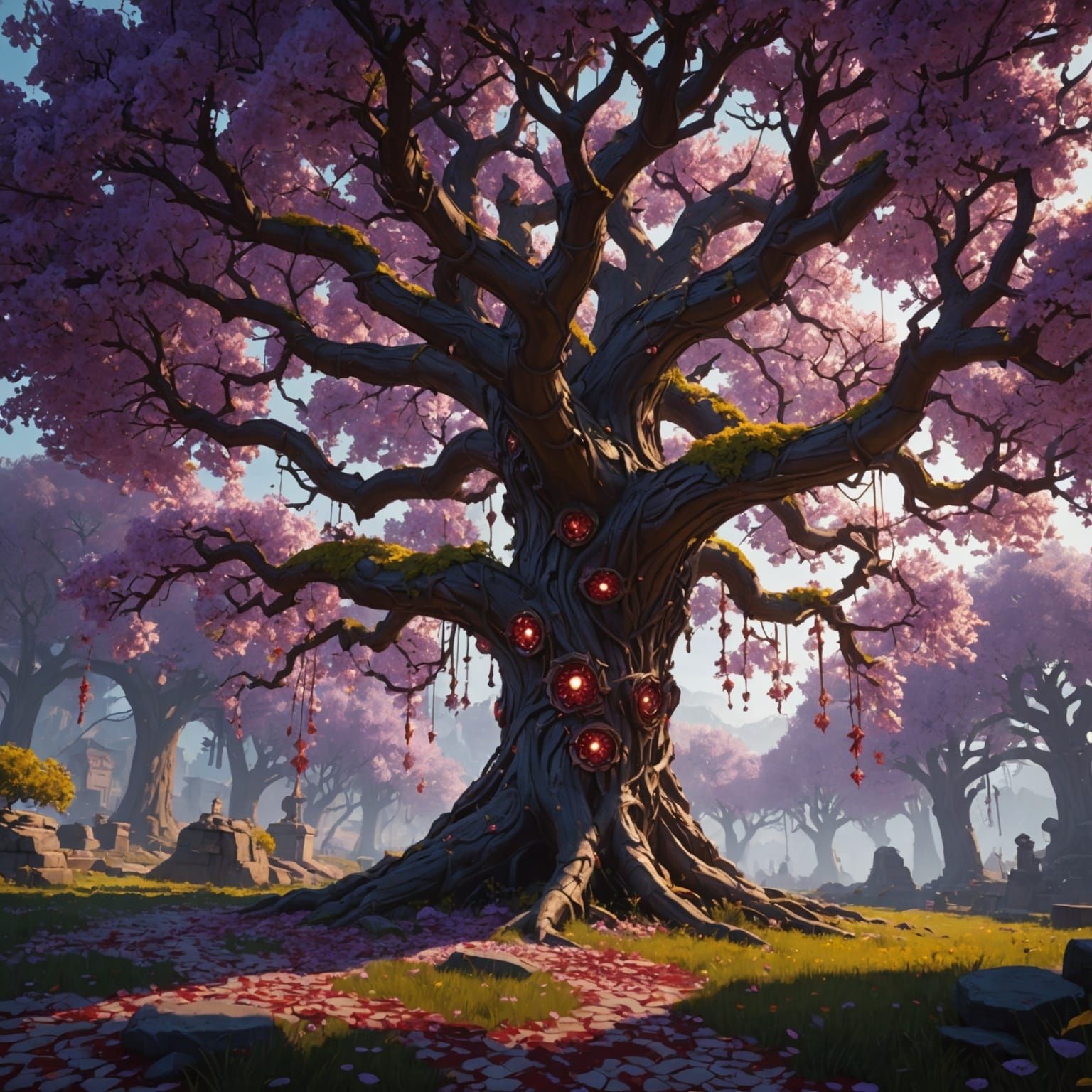 Blood Cherry Blossom Tree Dark Fantasy Art
