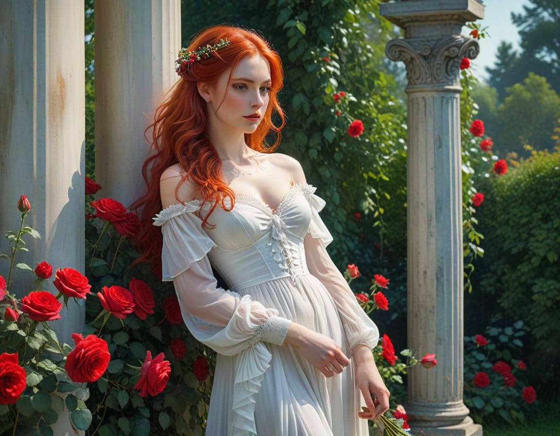 Romantic Victorian Dreamgirl Amidst a Verdant Garden