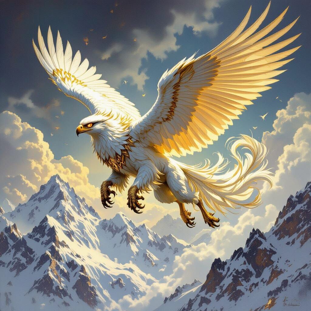 Griffin Soaring Over Mountains in Fantasy Art Style