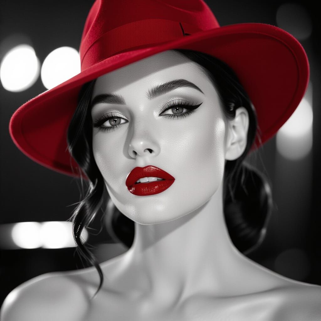 Monochrome Portrait of a Charismatic Woman in Red