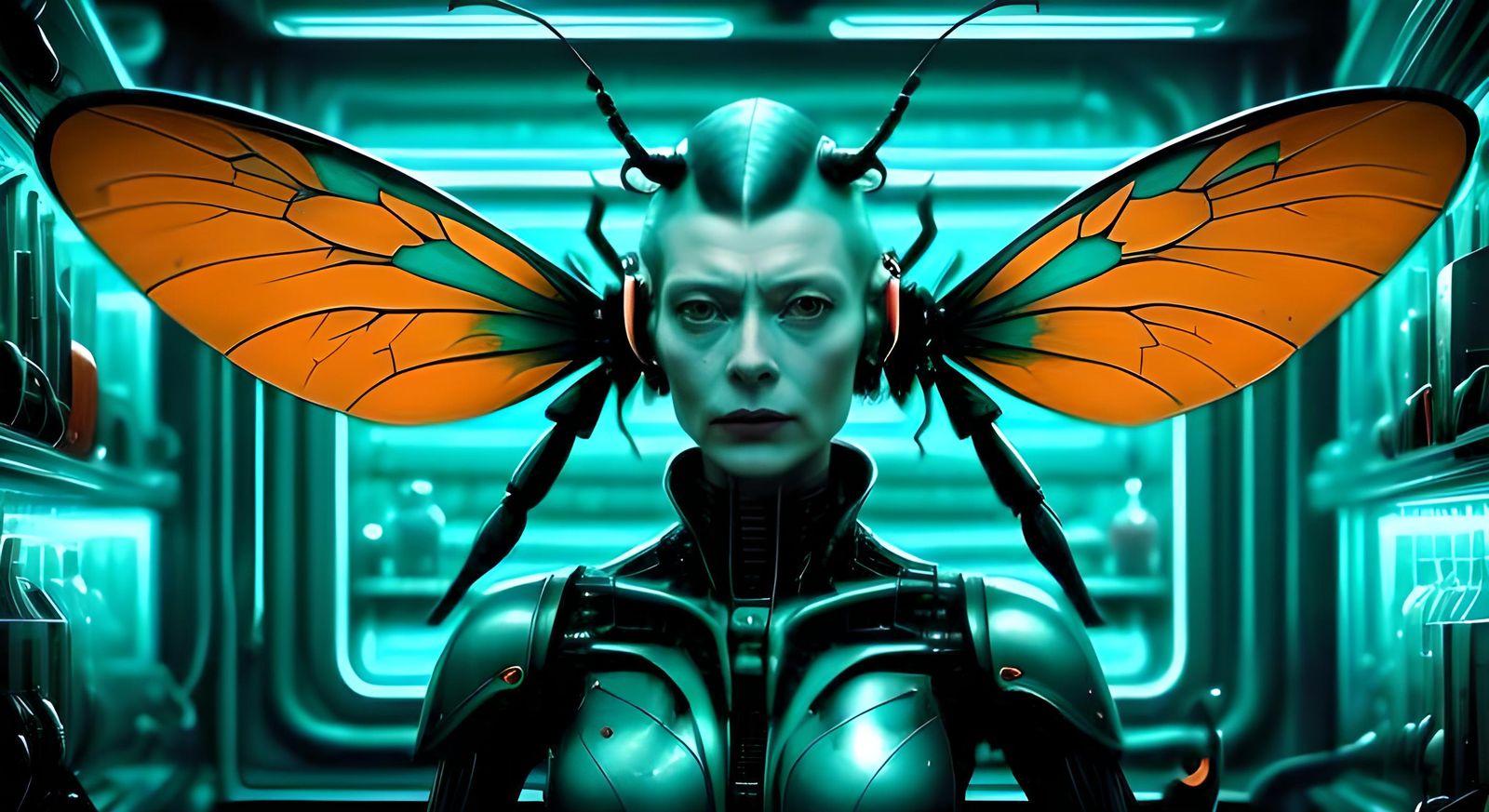 Dystopian Biopunk Insectoid in Gritty Laboratory