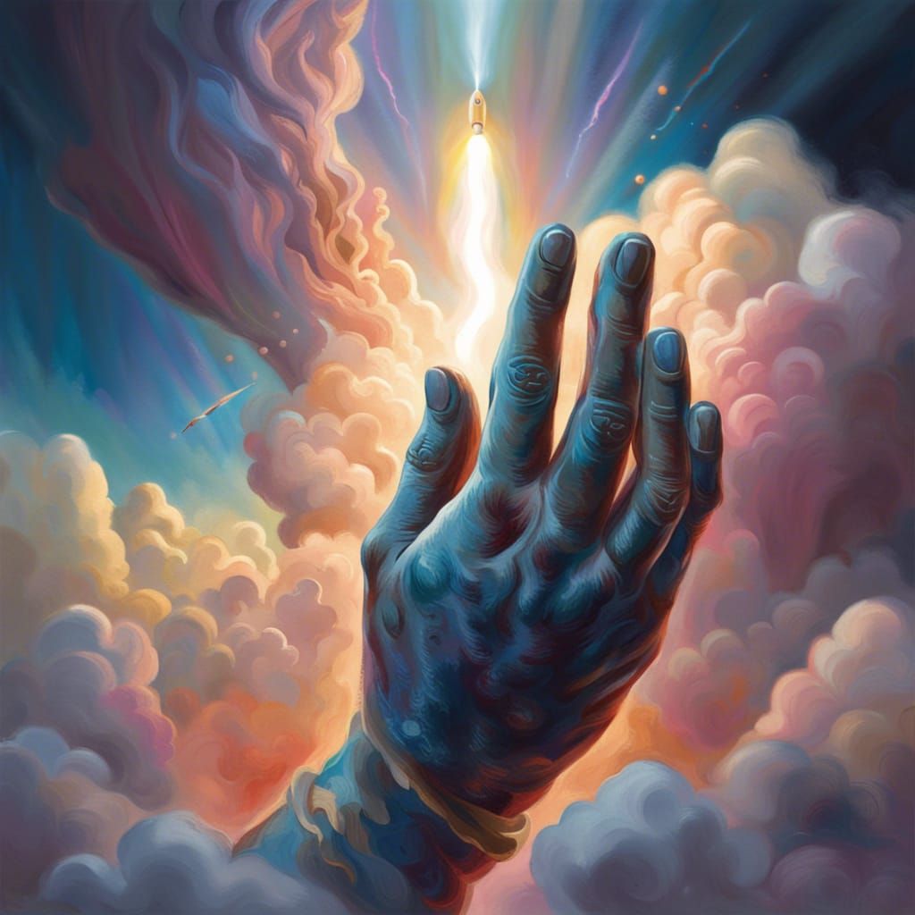 Heavenly Prayer Hands Launching a Rocket