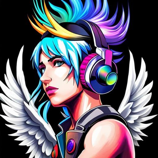 Hyperpop King with Wings in Neon Synthwave Style
