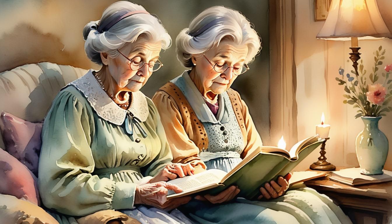 Charming Watercolor: Grandmother Reading to Child