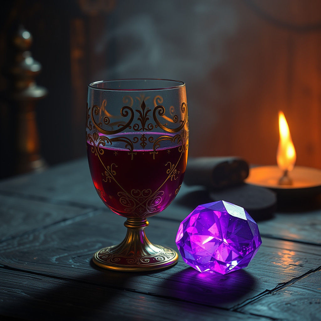 Mystical Wine Goblet with Gemstone in Ornate Setting