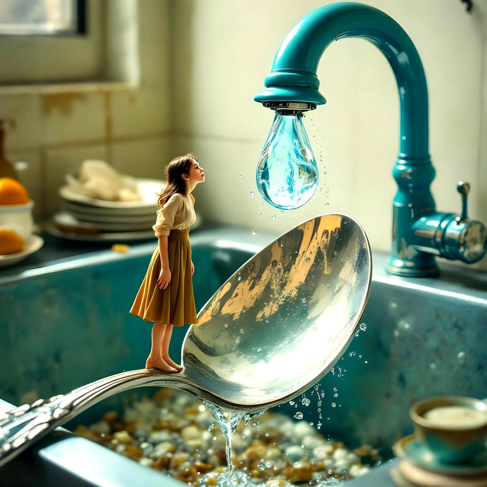 Miniature Woman's Kitchen Sink Adventure
