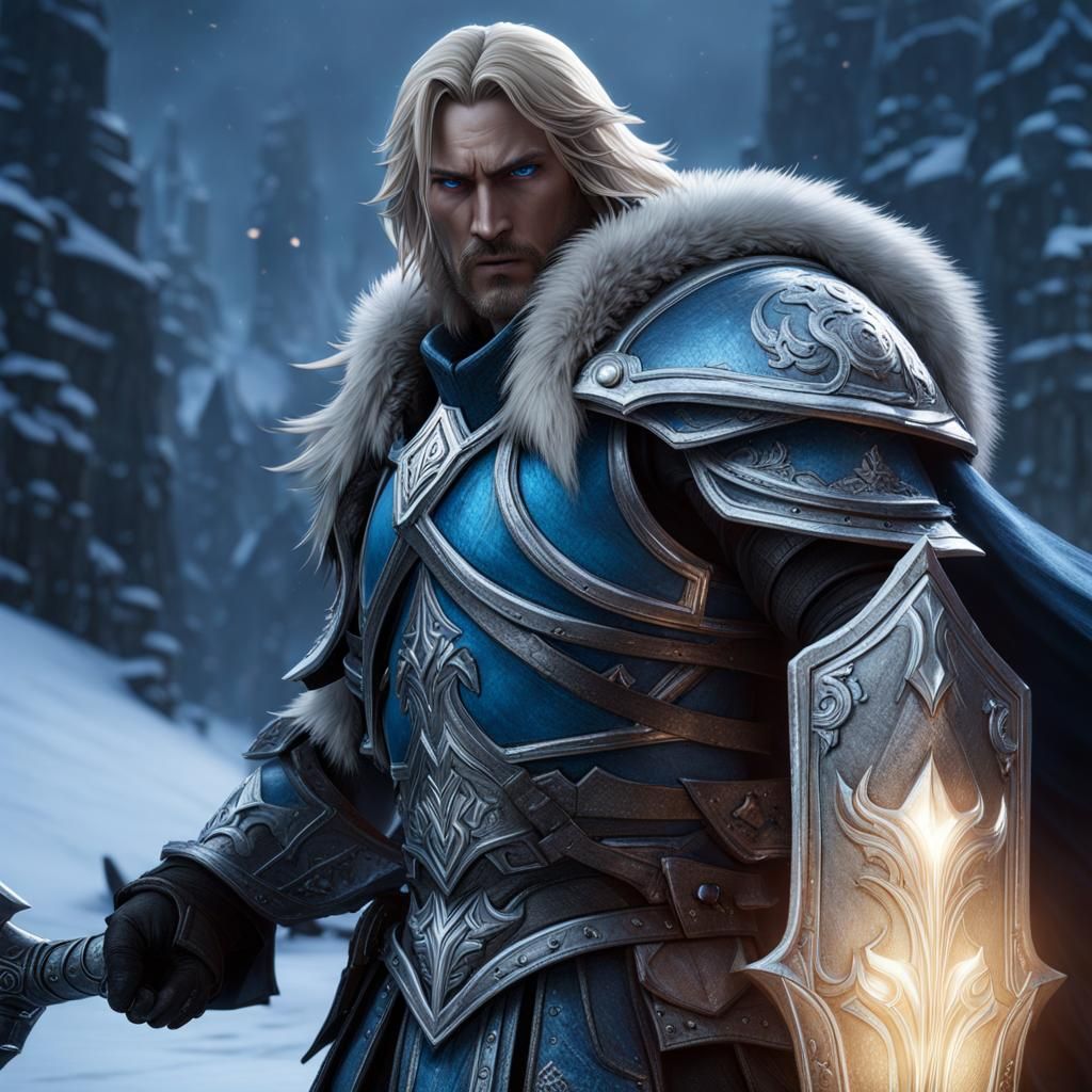 Majestic Arthas Portrait in a Snowy Landscape