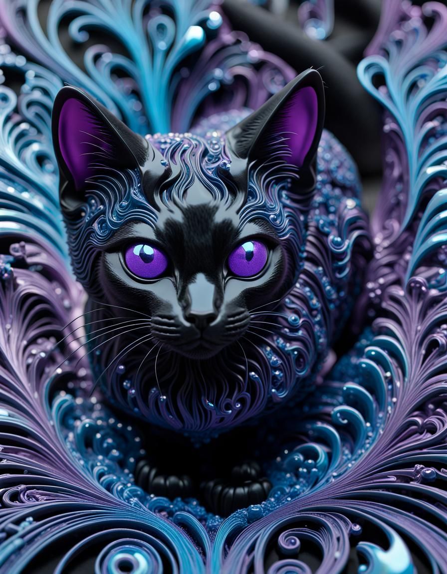3D Black Cat with Liquid Crystal Detail