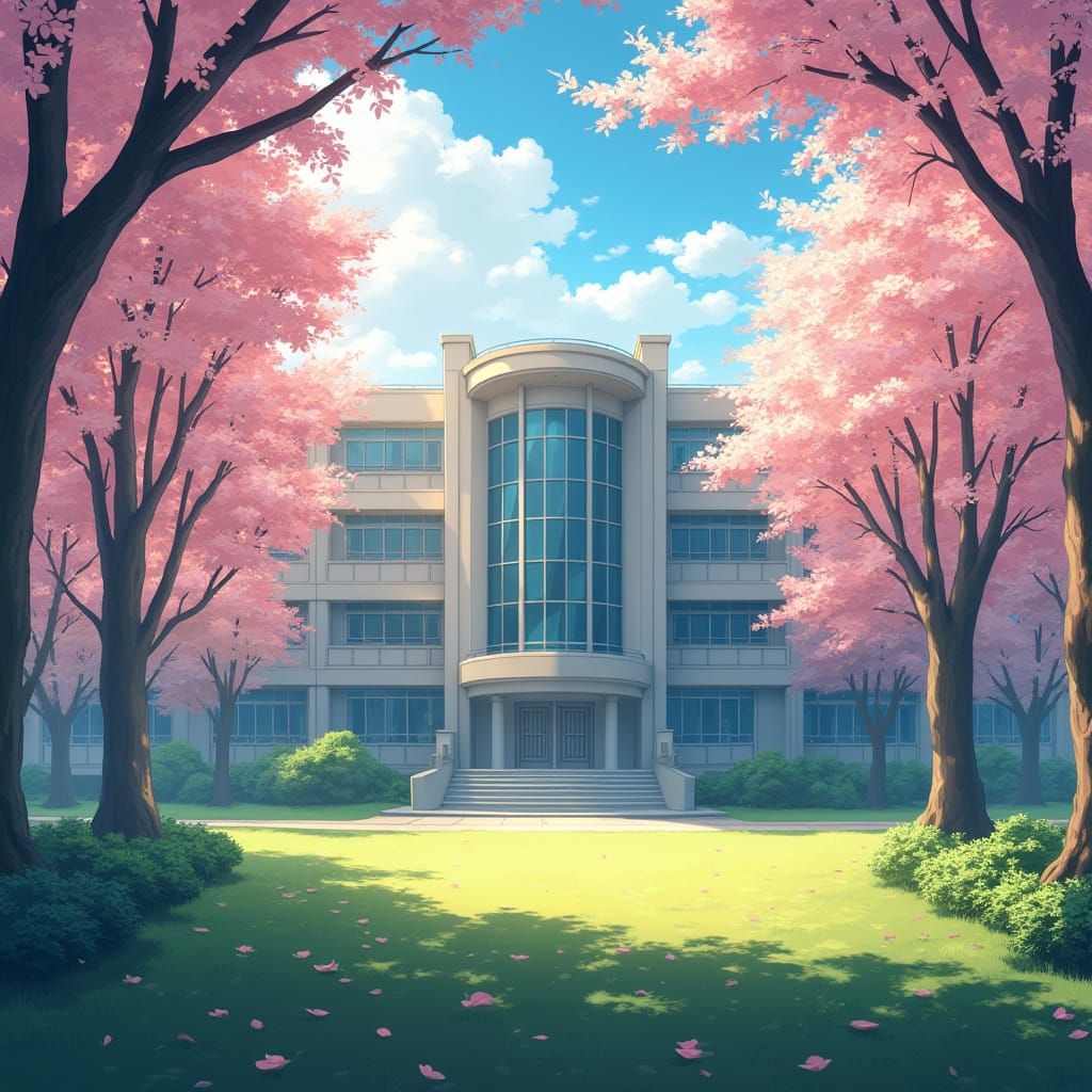 Serene Morning High School in Whimsical Studio Ghibli Style