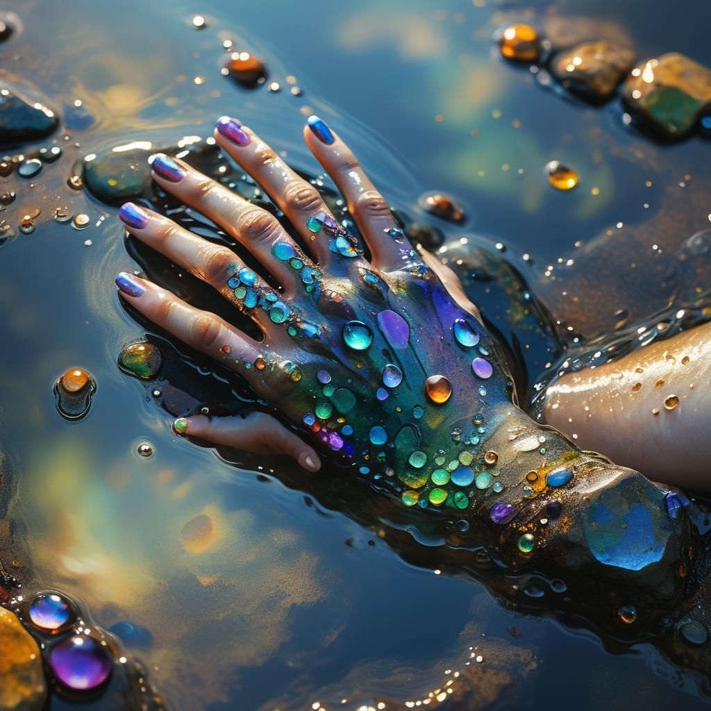 Surreal Hand in Water: Klimt-Inspired Macro Photography