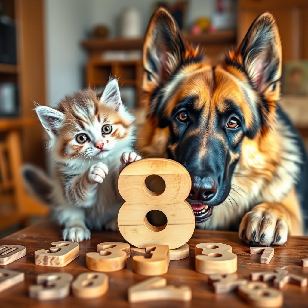 Kitten and German Shepherd Steal the Number 8 in Playful Hei...