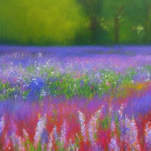 Moonlit Wildflowers in Impressionist Style