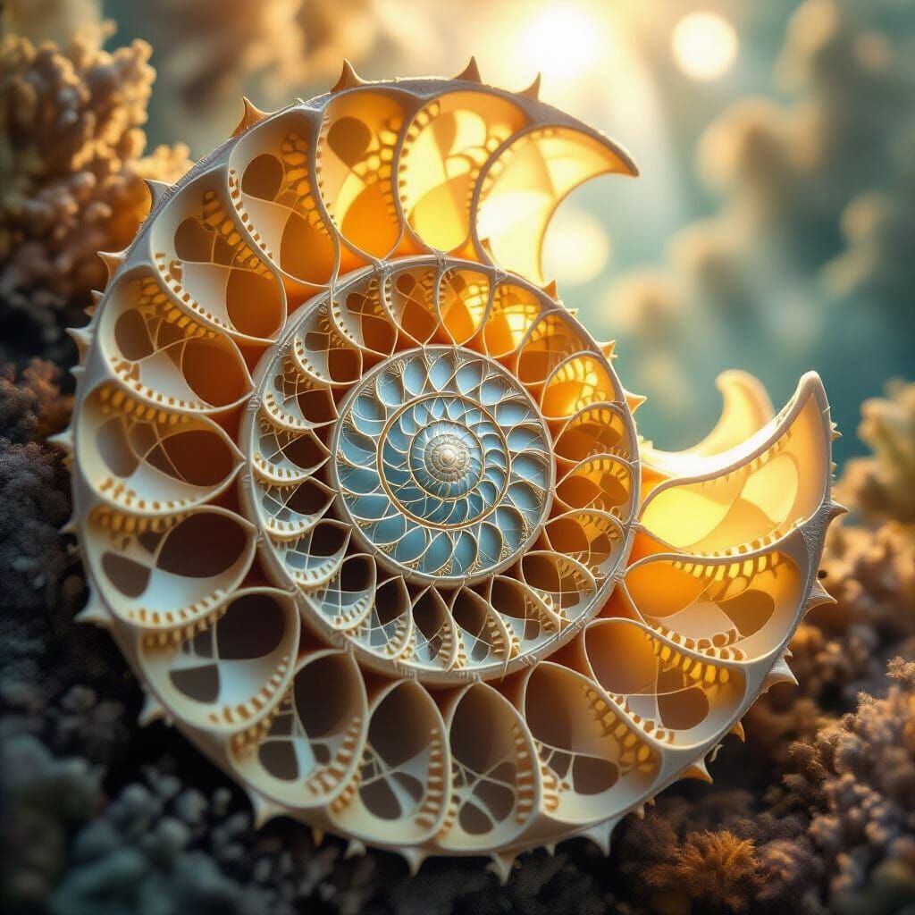 Nautilus Shell Cross-Section in Biophilic Geometric Style