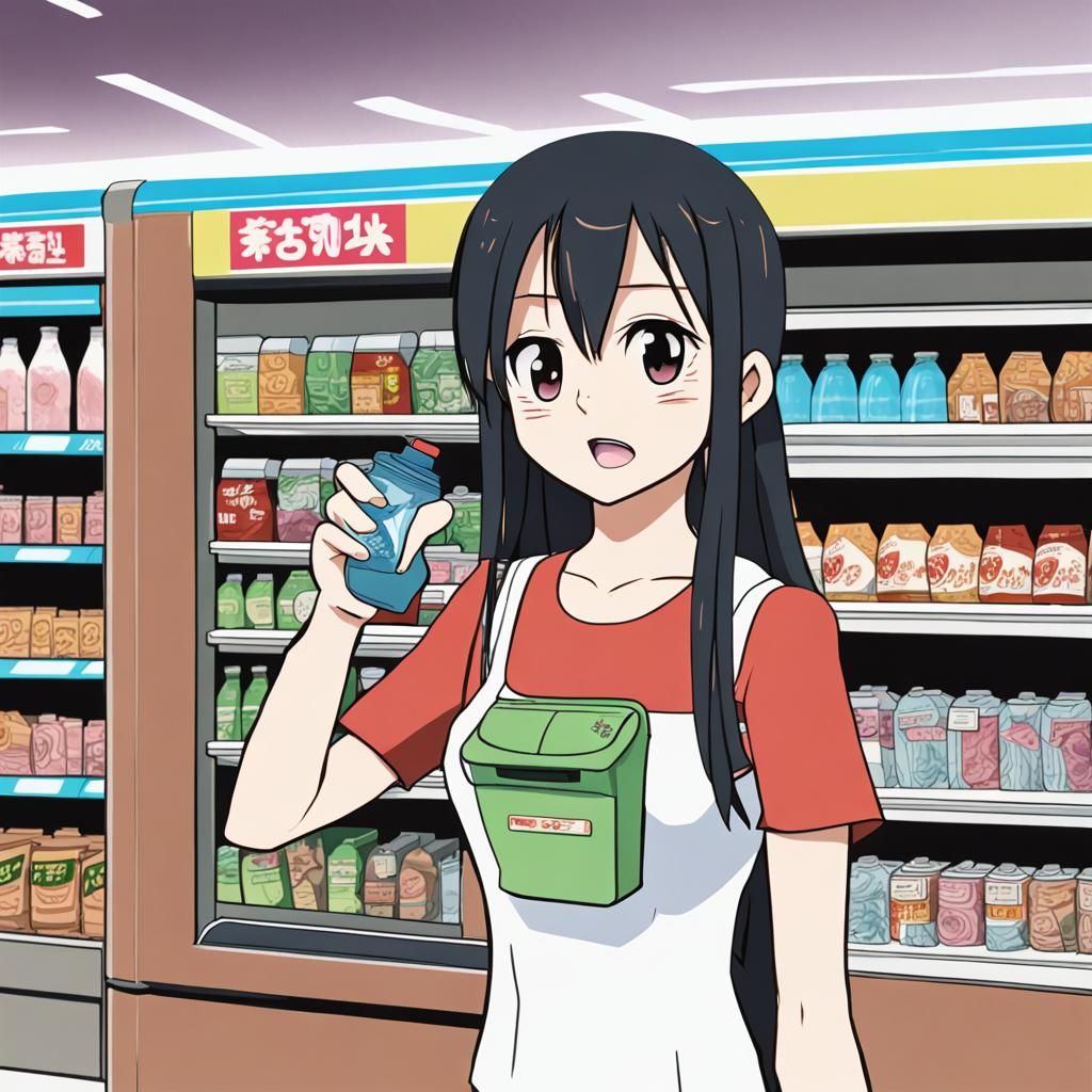 Anime Girl Buys Water at Convenience Store