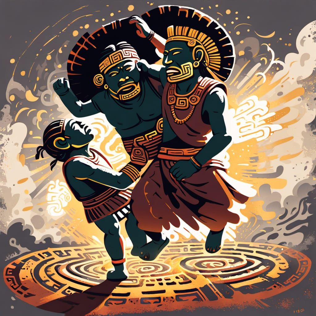 Maya Couple Fighting Amidst Golden Mist