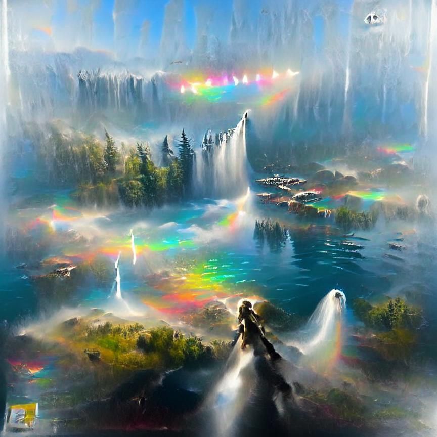 Rainbow Mist Over a Pristine Lake