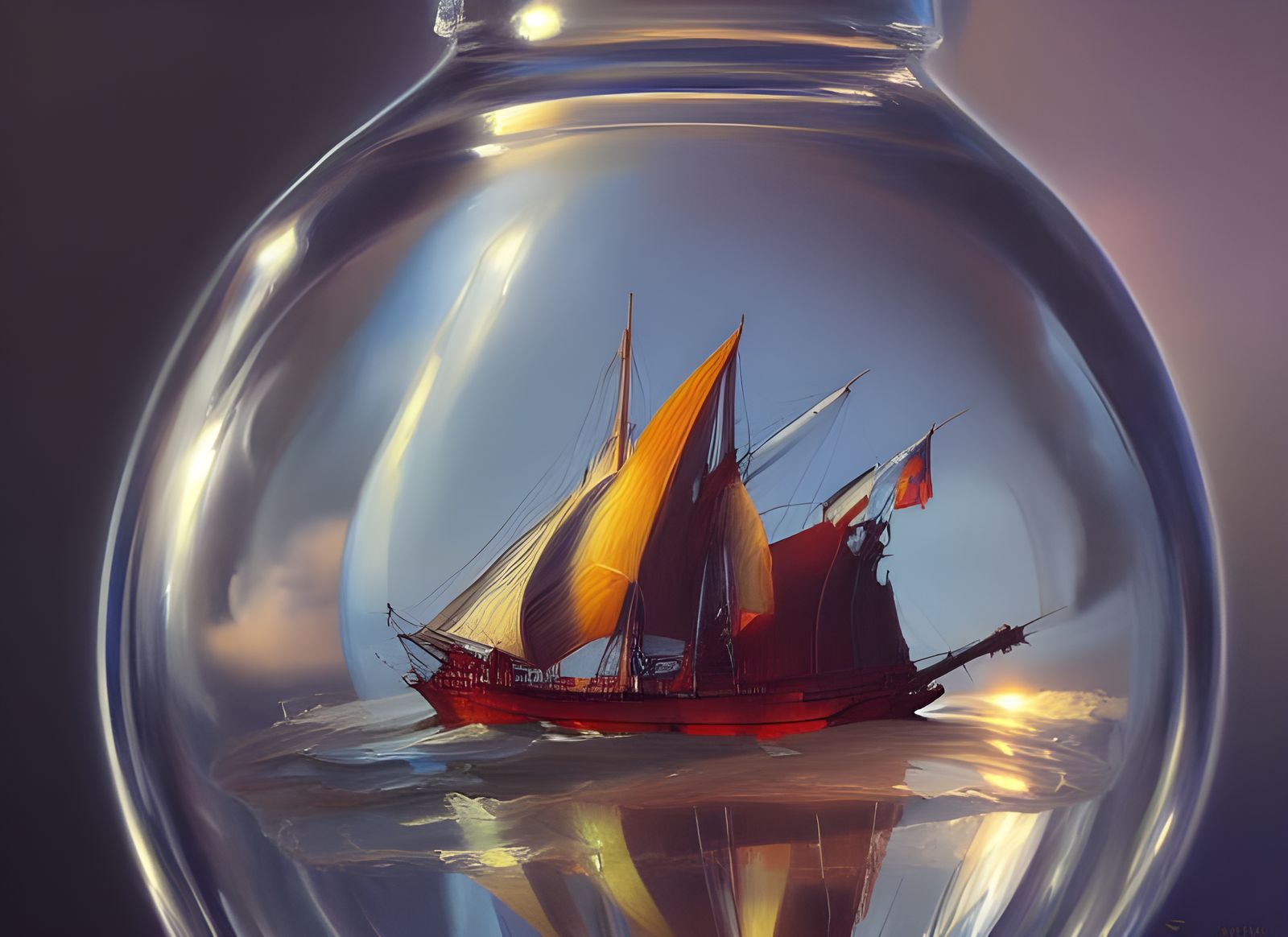 Ship in a Bottle as Detailed Oil Painting