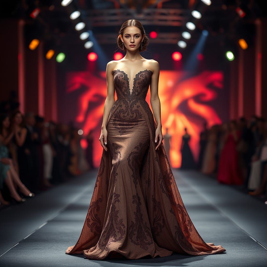 Elegant Model in Gown at Fashion Show Runway