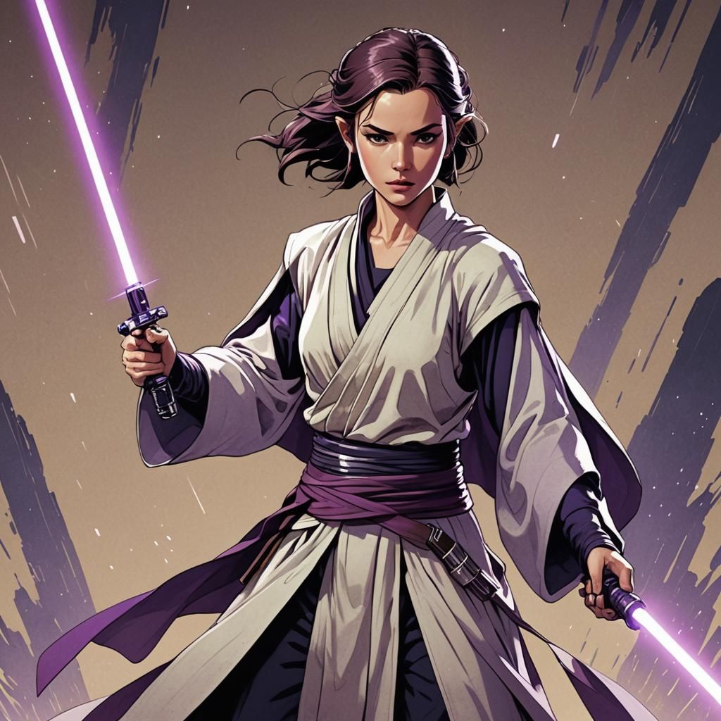 Jedi with Purple Lightsaber in Anime Style
