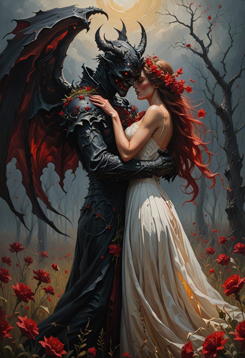Demonic Embrace in a Field of Flowers