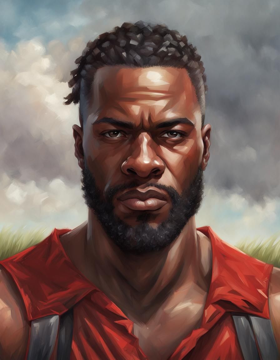 Athletic Black Man with Fighting Stick Portrait