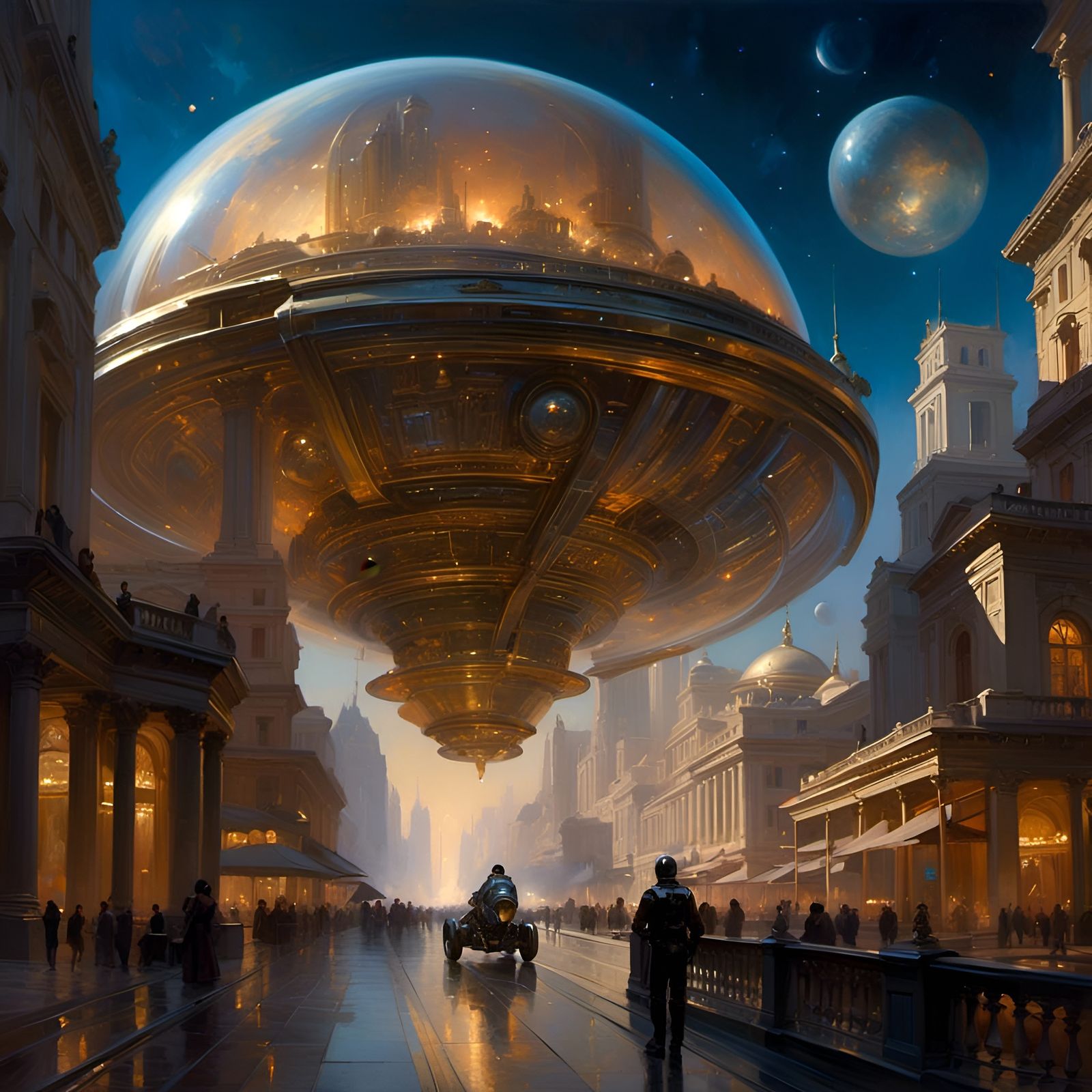 Cosmic Astronaut Helmet Reflecting Futuristic City