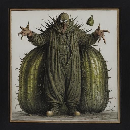 Grotesque Pickle Character, Gammell-esque Illustration