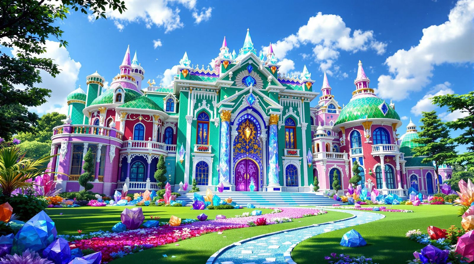 Gemstone Mansion in Hyper-Realistic Fantasy Style