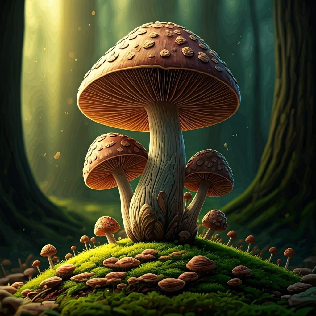Whimsical Organic Mushroom Landscape in Hyperrealistic Style